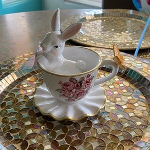 Floral Bunny Teacup with Gold Accents